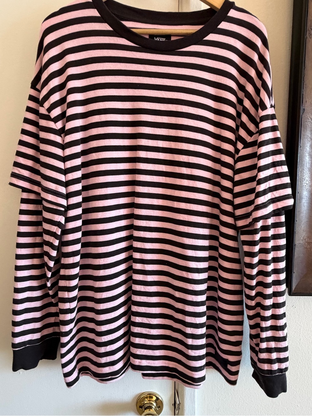 Vans Pink and Black Striped Long Sleeve Tee